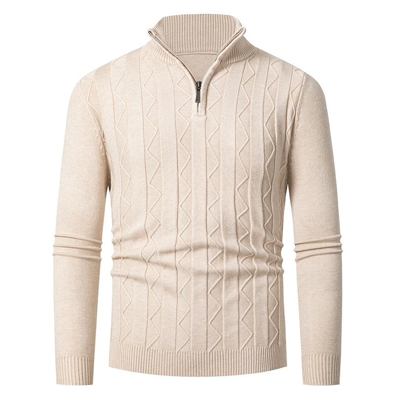 Herren Feinstrick-Halbzip-Pullover mit Zopfmuster und Stehkragen Drune