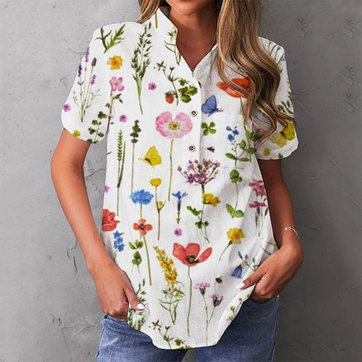 Damen elegante und florale Bluse mit Knopfdetail Drune