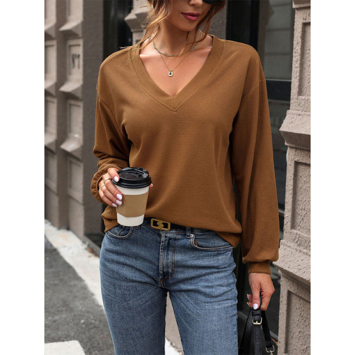 Damen legerer V-Ausschnitt Pullover mit strukturiertem Design Drune
