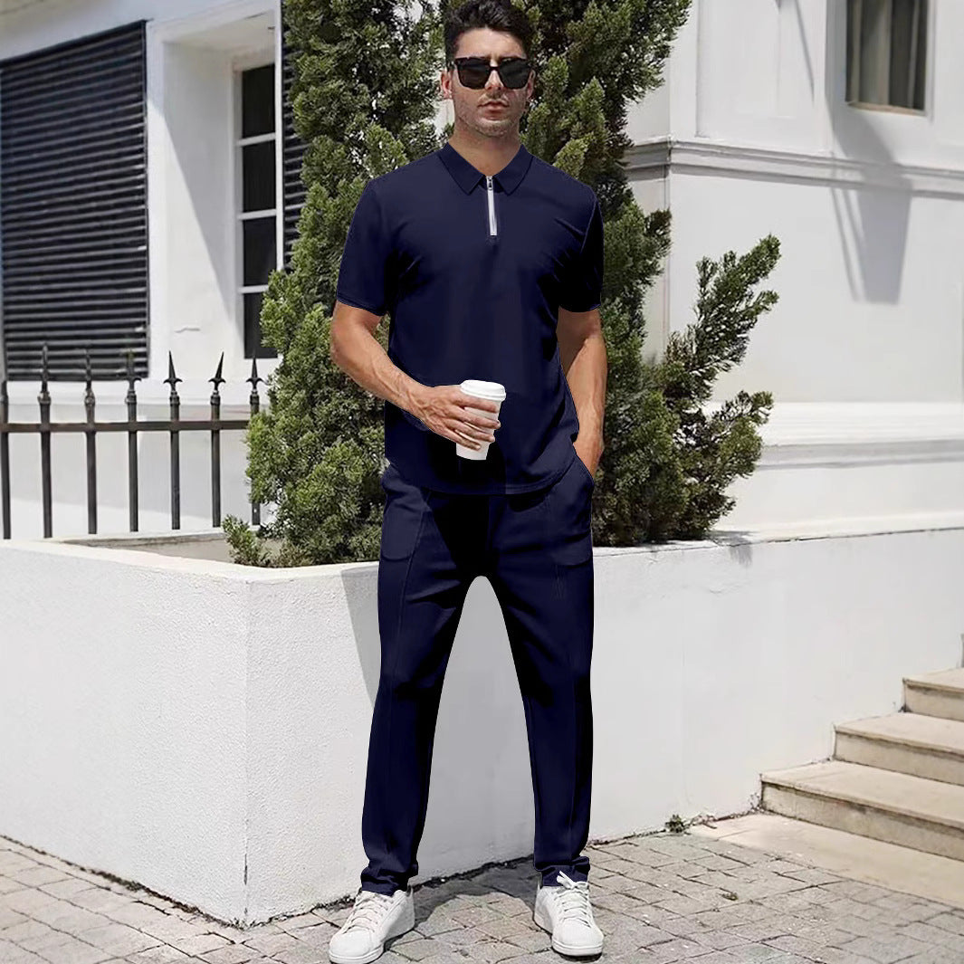 Herren nan urbanes Reise-Poloshirt mit kurzem Frontreißverschluss, elastischem Interlock und knitterarmer Pflege Drune