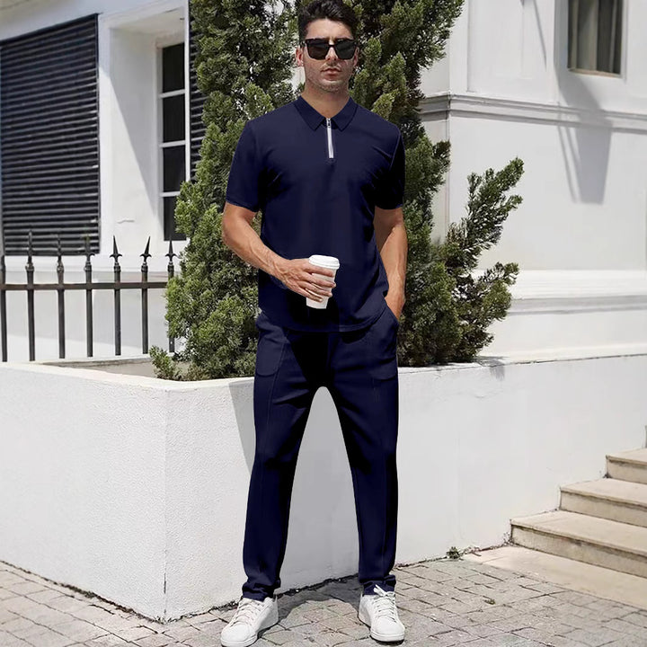 Herren nan urbanes Reise-Poloshirt mit kurzem Frontreißverschluss, elastischem Interlock und knitterarmer Pflege Drune