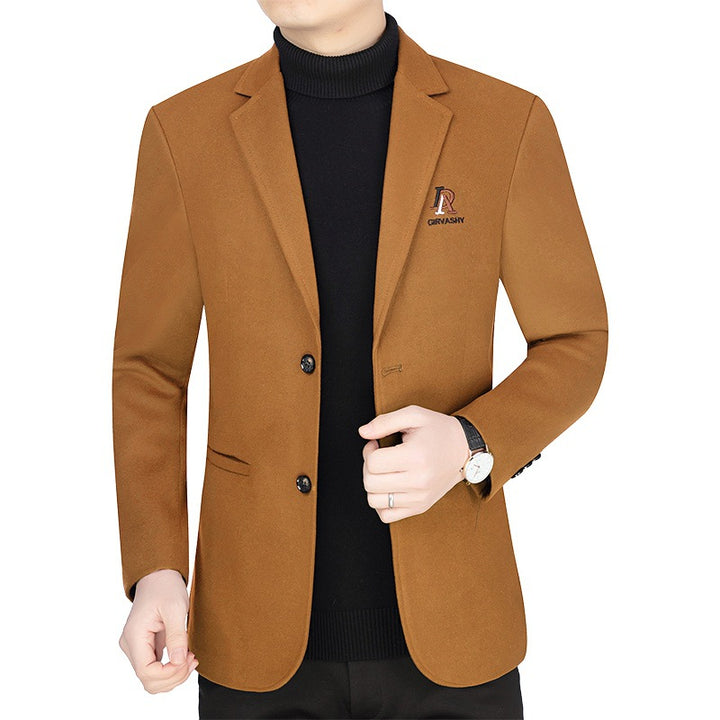 Herren Slim-Fit Wollmix-Sakko mit Revers und Brustlogo Drune