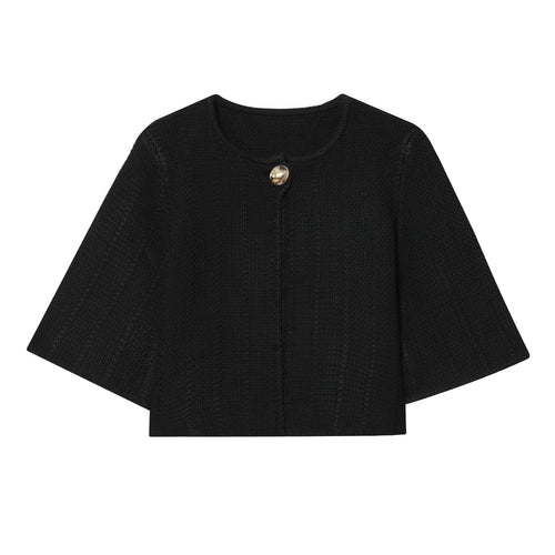 Damen nan kurzes Strick-Cape mit Rundhalsausschnitt und dekorativem Schmuckknopf Drune