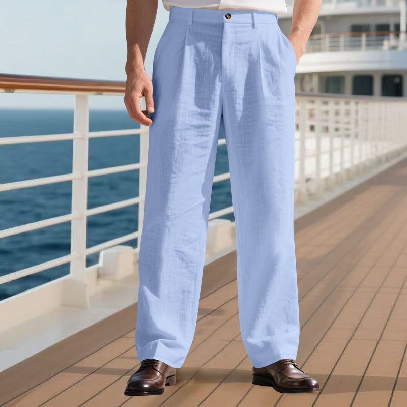 Herren nan weite Leinenhose mit Bundfalten, hohem Bund und Seitentaschen Drune