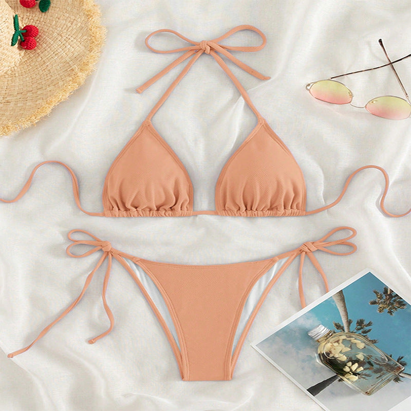 Damen Triangel-Bikini mit verstellbaren Bindebändern und seitlichen Schleifen Drune