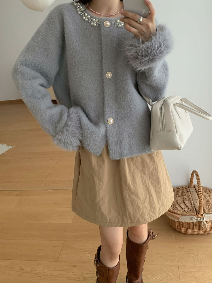 Damen Elegante Strickjacke mit Perlen-Details Drune