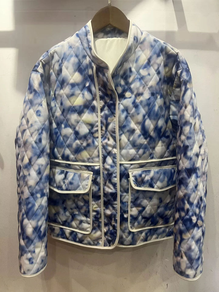 Damen gestepptes Blütenmuster-Jacke mit praktischen Taschen Drune
