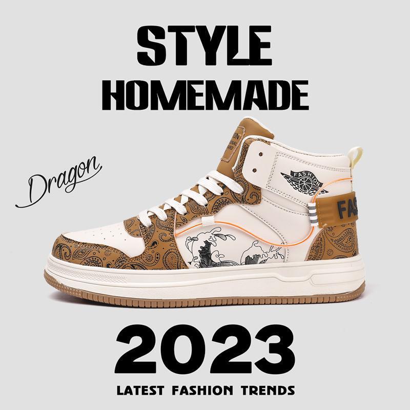 Herren High-Top Sneaker mit Paisley-Print und Drachenapplikation Drune