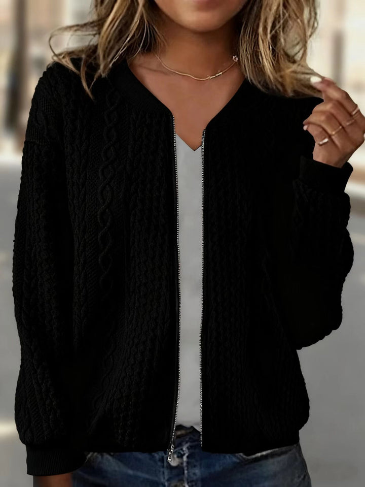 Damen Strick-Bomberjacke mit Zipper und Zopfmuster Drune