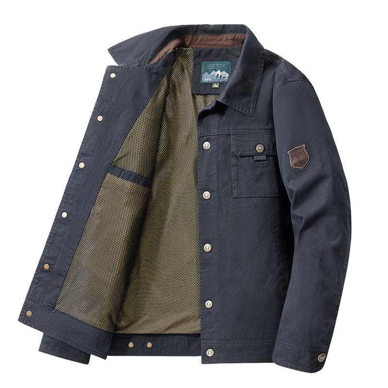 Herren nan robuste Canvas-Fieldjacke mit atmungsaktivem Meshfutter, Druckknopfleiste und aufgesetzter Brusttasche Drune