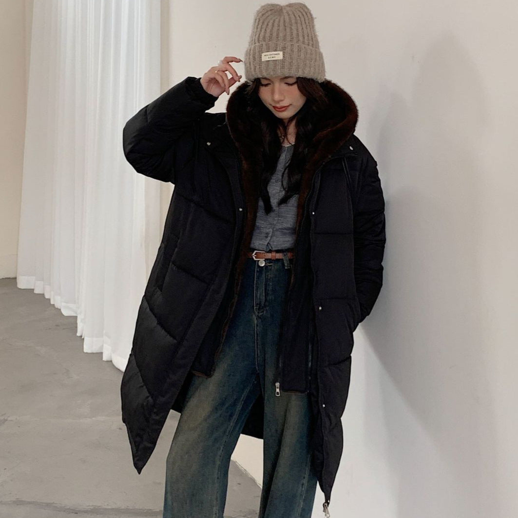 Damen Eleganter gefütterter Winterparka mit Plüschkragen und praktischen Taschen Drune