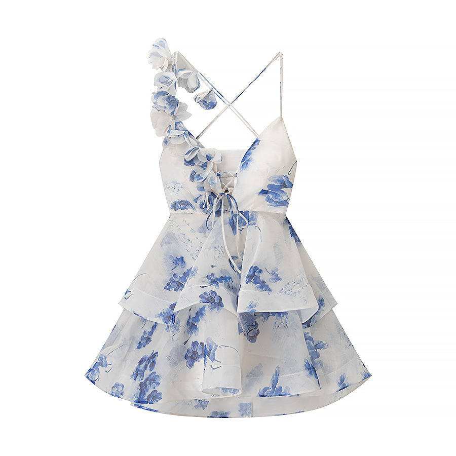Damen Cocktailkleid mit voluminösen Rüschen und floralem Design Drune