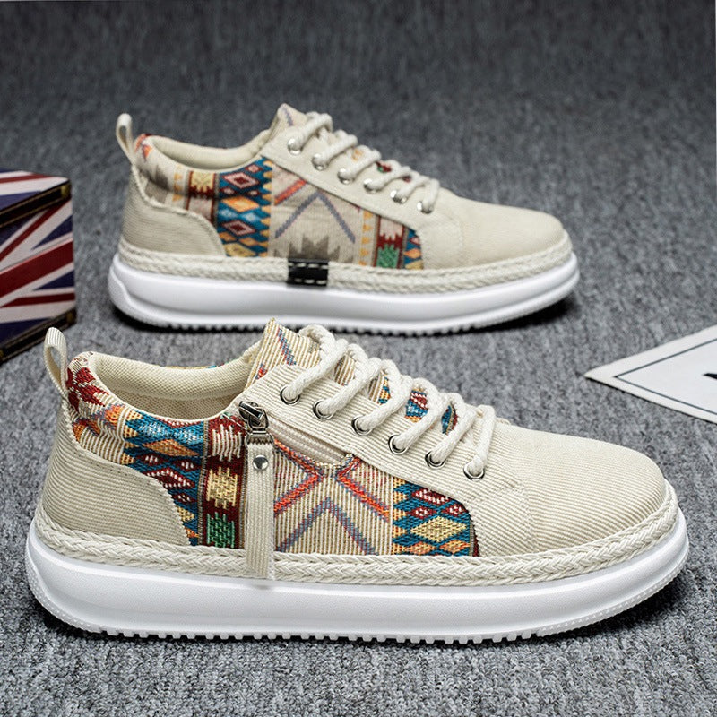 Damen espadrille-inspirierte Plateau-Sneaker mit gewebten Ethno-Einsätzen, seitlichem Reißverschluss und gedämpfter Leichtsohle Drune