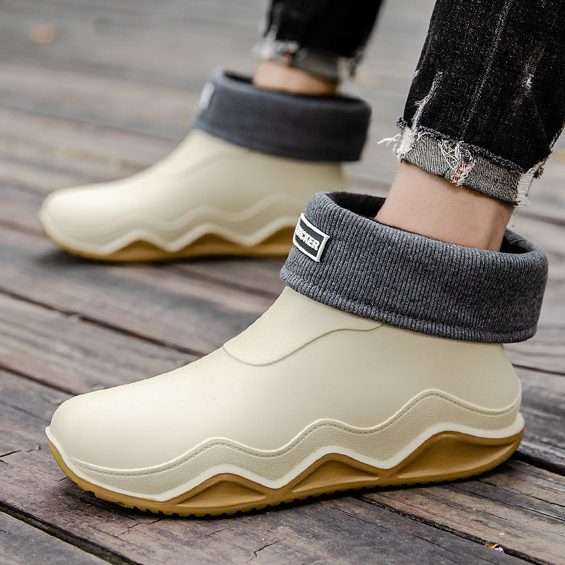 Damen Wasserdichte Slip-On Ankle‑Gummistiefelette mit umgeschlagenem Strickkragen Drune
