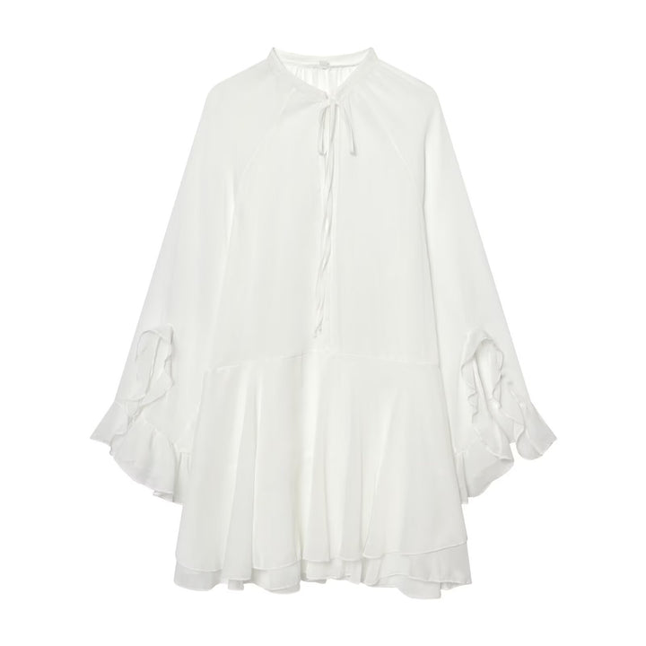 Damen Fließendes Chiffon-Minikleid mit Rüschenärmeln und Schluppe Drune