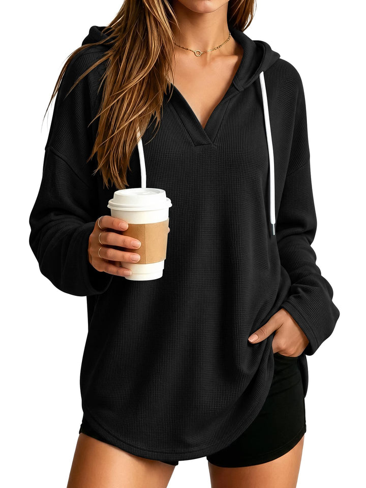 Damen Lässiger Kapuzenpullover mit Waffelstruktur Drune