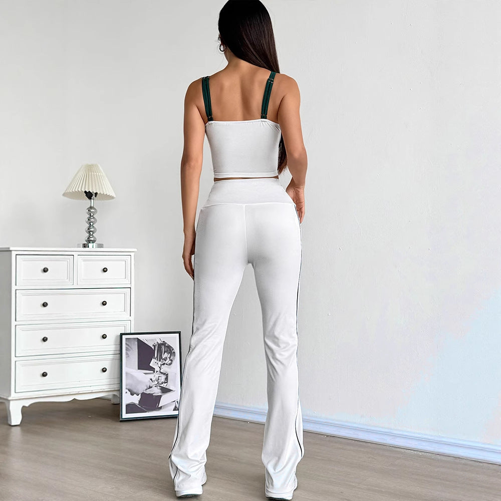 Damen Sportliches Zweiteiliges Set mit modischem Crop-Top und weiten Leggings Drune