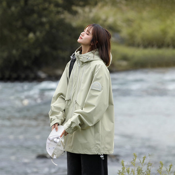 Damen Leichte Wasserabweisende Oversized Funktions-Outdoorjacke mit Kapuze Drune