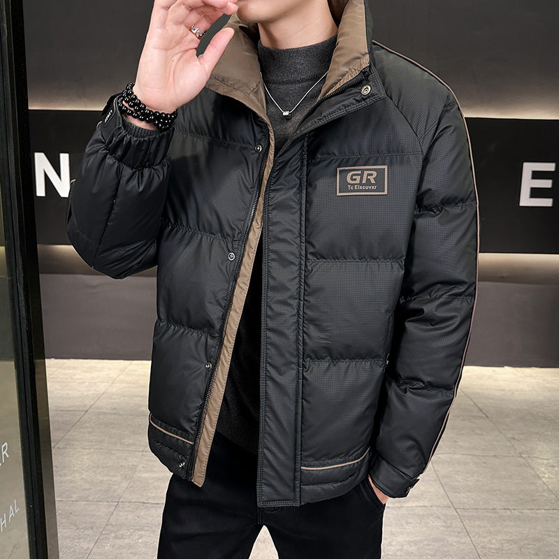 Herren Wattierte Steppjacke mit hohem Kragen, Druckknopfblende & kontrastierendem Seitenstreifen Drune