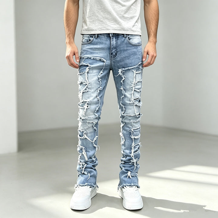 Herren Modische Ripped Jeans mit kreativen Destroyed-Details Drune