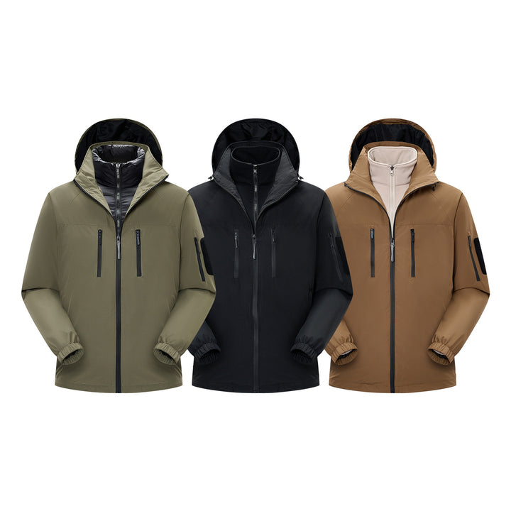 Herren Multifunktions-Shelljacke mit hoher Stehkragen-Kapuze, vertikalen Brusttaschen und Armtasche Drune