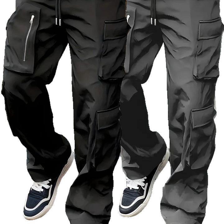Herren weite Utility-Cargohose mit Tunnelzugbund, multifunktionalen Taschen & Reißverschlusstasche Drune