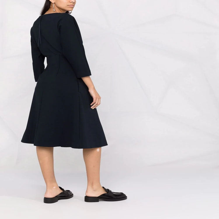 Damen Kleid mit 3/4-Ärmeln, Boot-Ausschnitt und tailliertem Faltenrock Drune