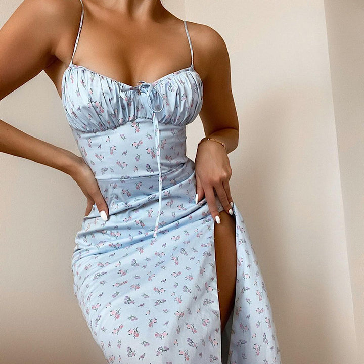 Damen Midi-Kleid mit floralem Muster und raffiniertem Schlitz Drune