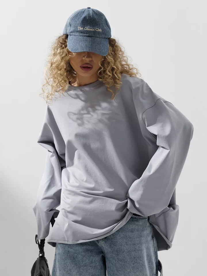 Damen weites Sweatshirt mit Rundhalsausschnitt und verlängertem Oversize-Schnitt Drune