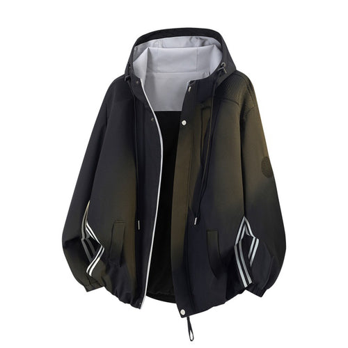 Herren Sportlich-urbane Oversize Windbreaker-Jacke mit Kapuze, reflektierenden Einsatzstreifen und elastischem Saum Drune