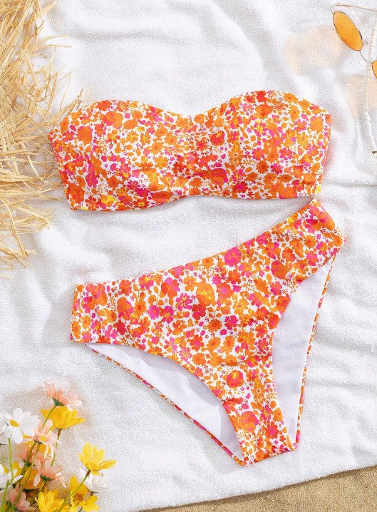 Damen Bandeau-Bikini mit elegantem Muster Drune