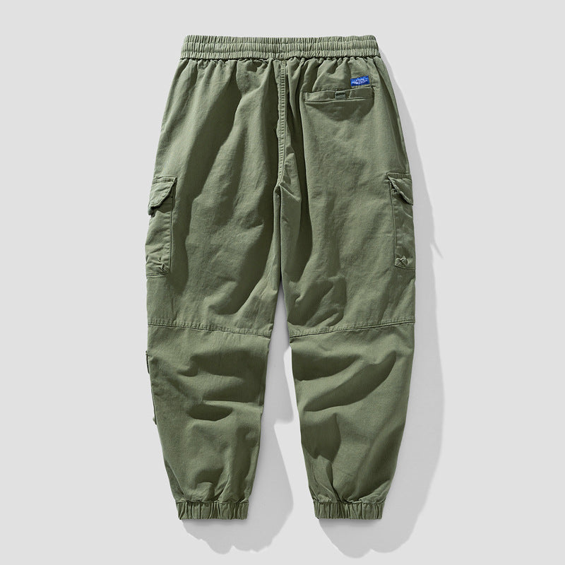 Herren Leichte Canvas-Cargohose im Joggerstil mit elastischem Bund, segmentierten Kniepaneelen und verdeckten Klappentaschen Drune