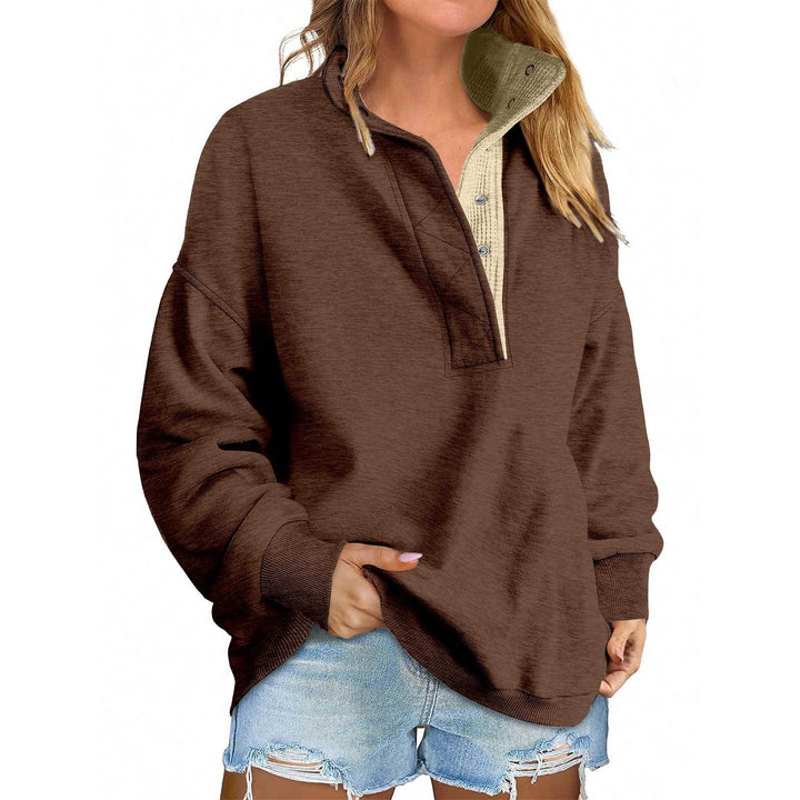 Damen Oversize-Henley-Sweatshirt mit Stehkragen und Druckknopfleiste Drune