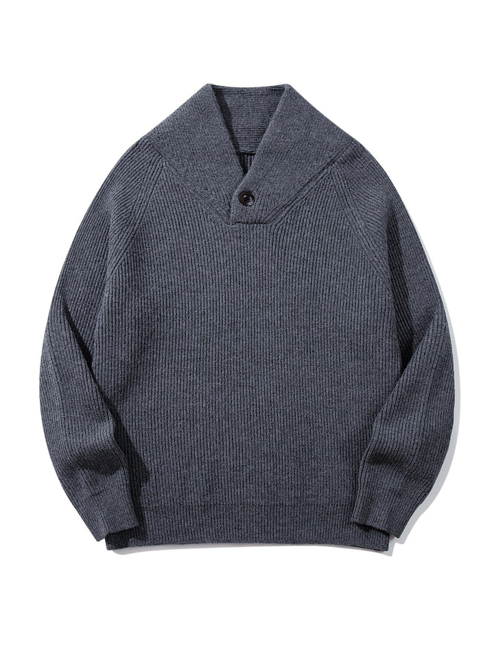 Unisex Gerippter Shawlkragen-Pullover mit Ein-Knopf-Detail Drune