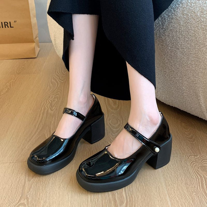 Damen elegante Mary Jane Schuhe mit Perlenschnalle Drune