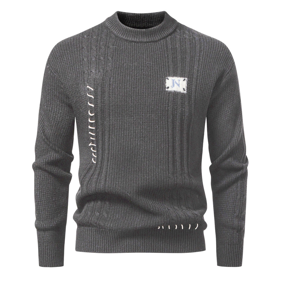 Herren Strukturiertes Rippstrick-Pullover mit Ziernähten und Logo‑Patch Drune