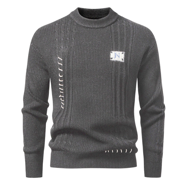 Herren Strukturiertes Rippstrick-Pullover mit Ziernähten und Logo‑Patch Drune