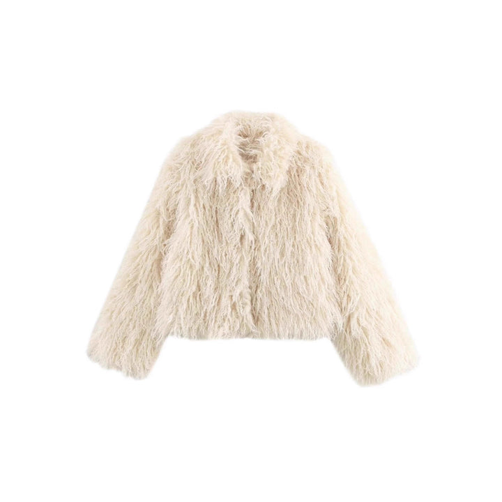 Damen Kurzmantel aus langfaserigem Faux‑Fur mit ausgefranster Shaggy‑Textur und übergroßen Ärmeln Drune
