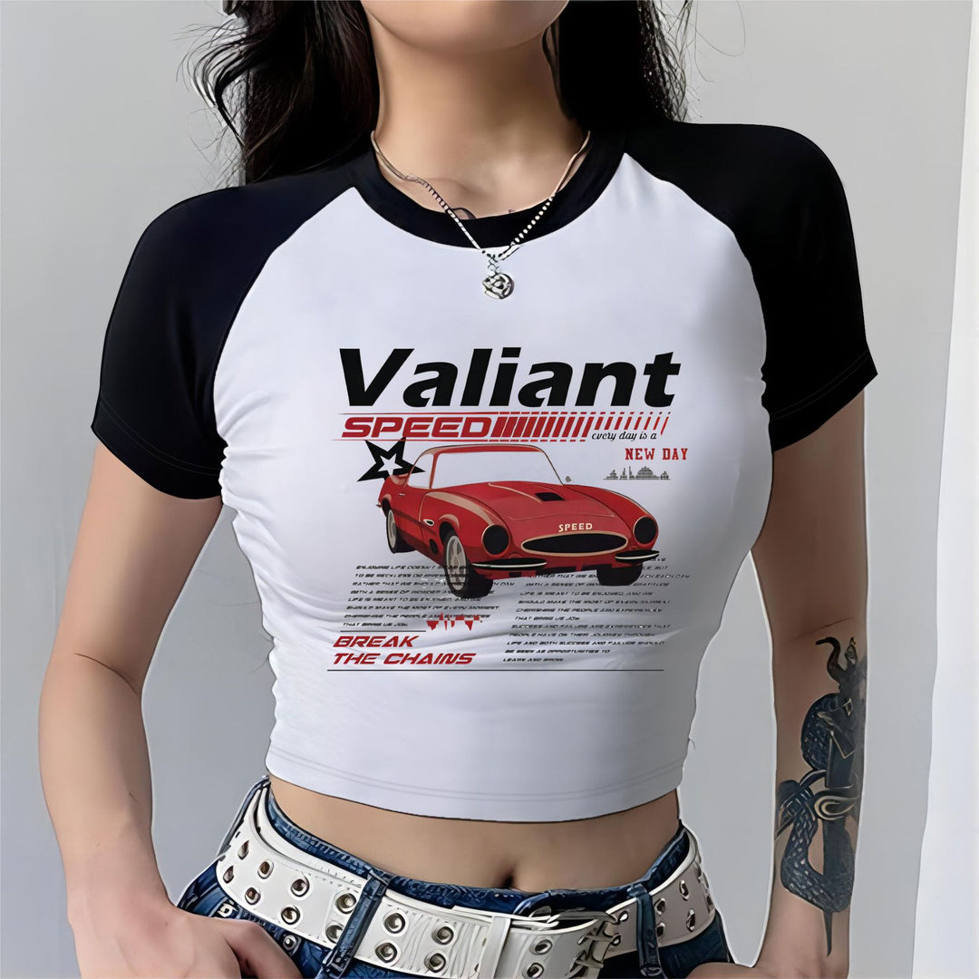 Damen Cropped T-Shirt mit auffälligem Druckdesign Drune