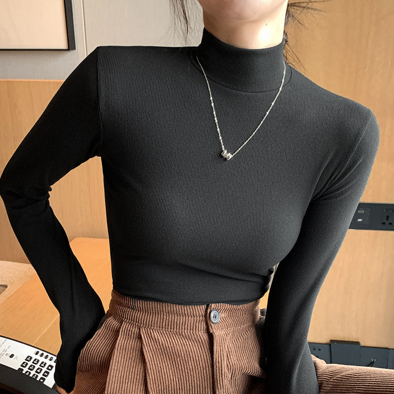 Damen Elegantes und figurbetontes Langarm-Rollkragenoberteil Drune