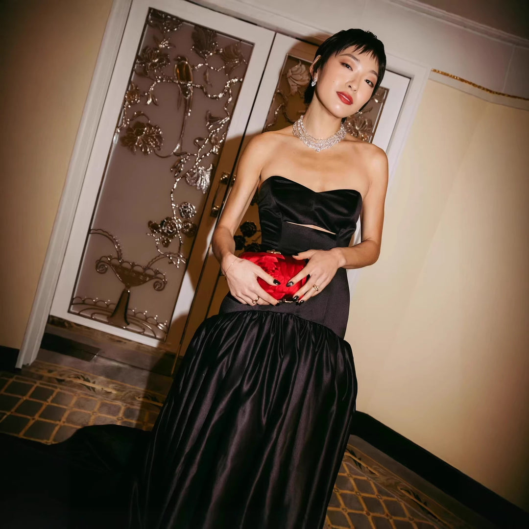 Damen Elegantes Maxikleid mit herzförmigem Ausschnitt und fließendem Rock Drune