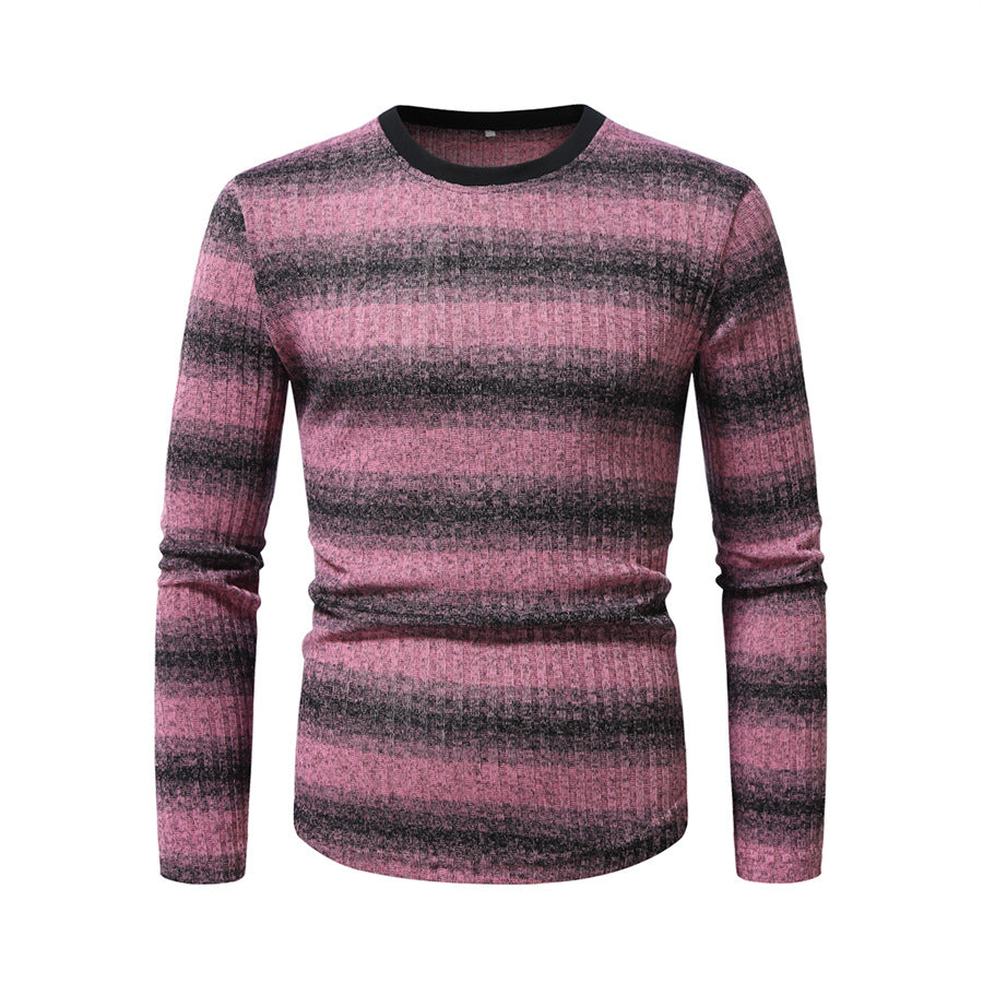 Herren Slim-Fit Feinstrick-Pullover mit horizontalem Farbverlauf und geripptem Strukturmix Drune