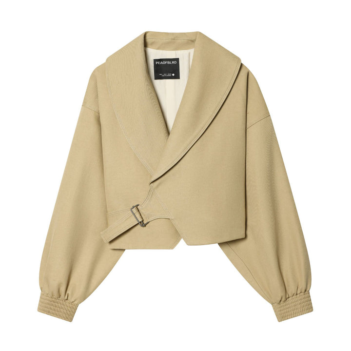 Damen nan kurze Wickeljacke mit großem Schalkragen, Taillengürtel und Ballonärmeln Drune