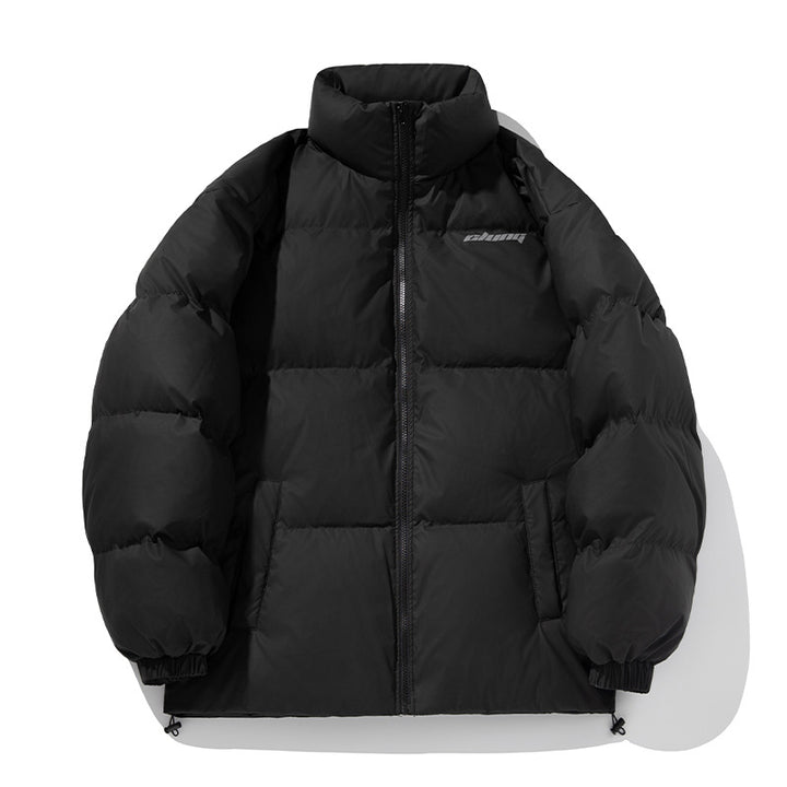 Unisex Kastig geschnittene gesteppte Daunenoptik-Jacke mit hohem Stehkragen und Kordelzugsaum Drune