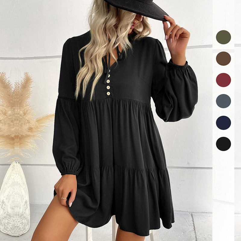 Damen Fließendes Hemdblusenkleid mit Rüschen Drune
