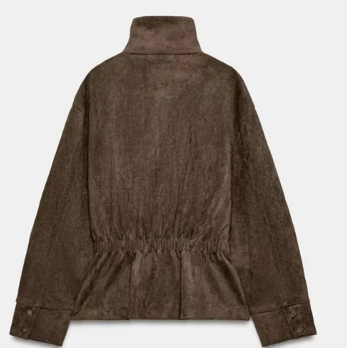 Damen Kurzblouson aus Kunstleder mit doppelreihiger Knopfleiste und Schultercape Drune
