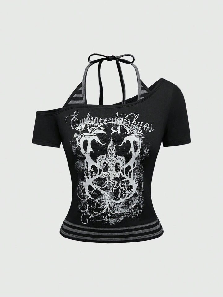Damen Off-Shoulder Top mit grafischem Design Drune