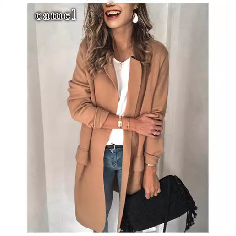 Damen Modischer und eleganter Fleece-Mantel mit praktischen Taschen Drune