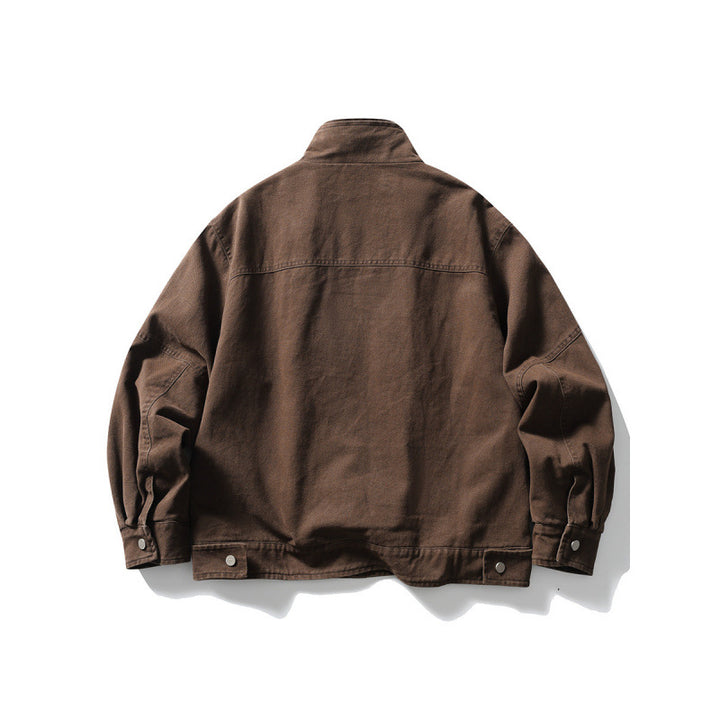 Herren Oversize-Canvasjacke mit Stehkragen, Druckknopf-Front und verdecktem Reißverschlussinneneinsatz Drune