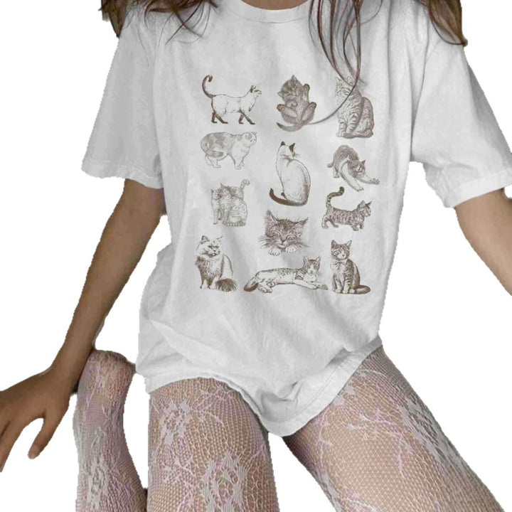 Damen T-Shirt mit künstlerischem Katzenmotiv und lässigem Schnitt Drune